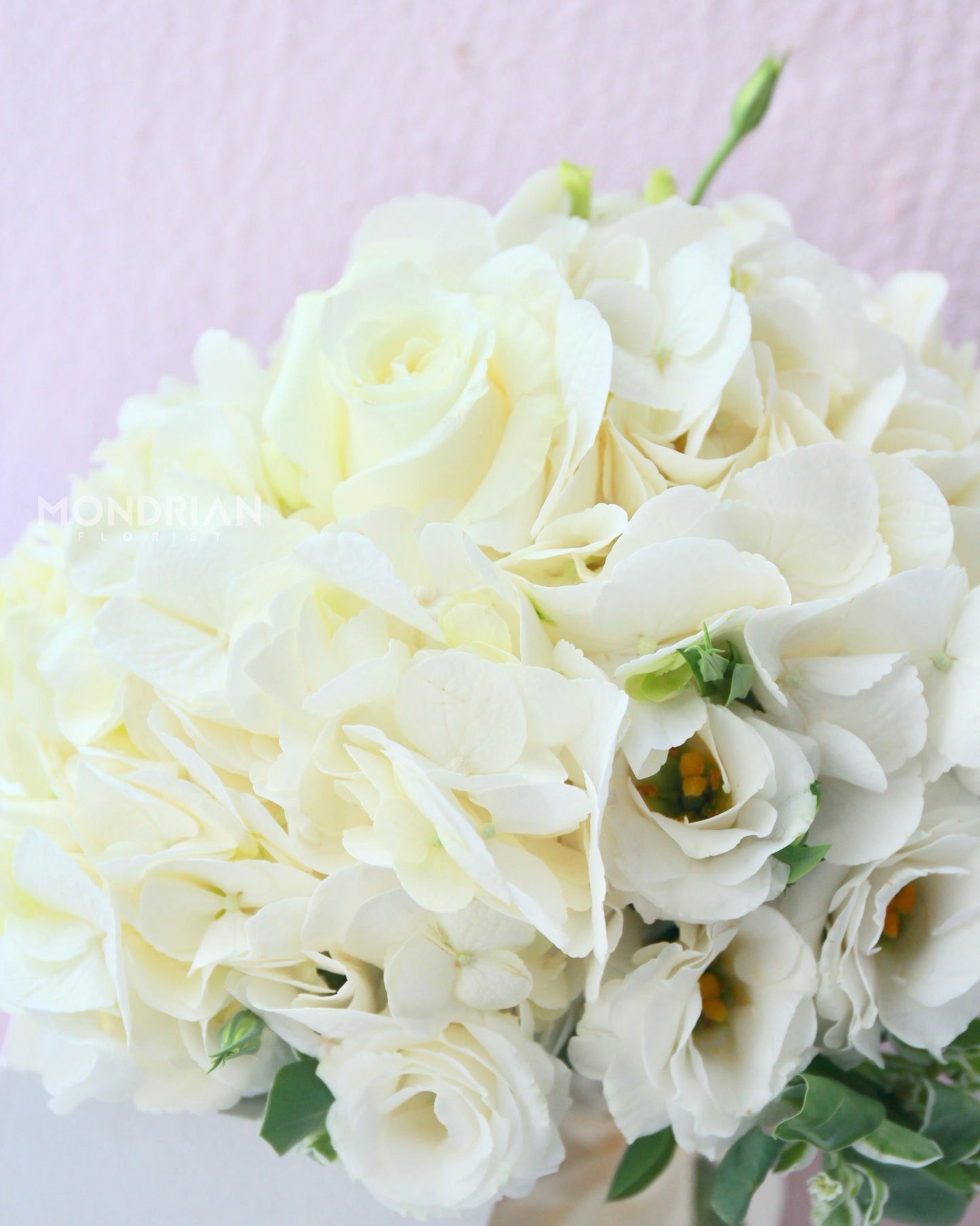 Hand Tie Bridal Bouquet | white Wedding bouquet | ROM bridal bouquet | flower delivery | white bridal bouquet | hydrangea bridal bouquet | wedding ROM flower | Mondrian Florist SG