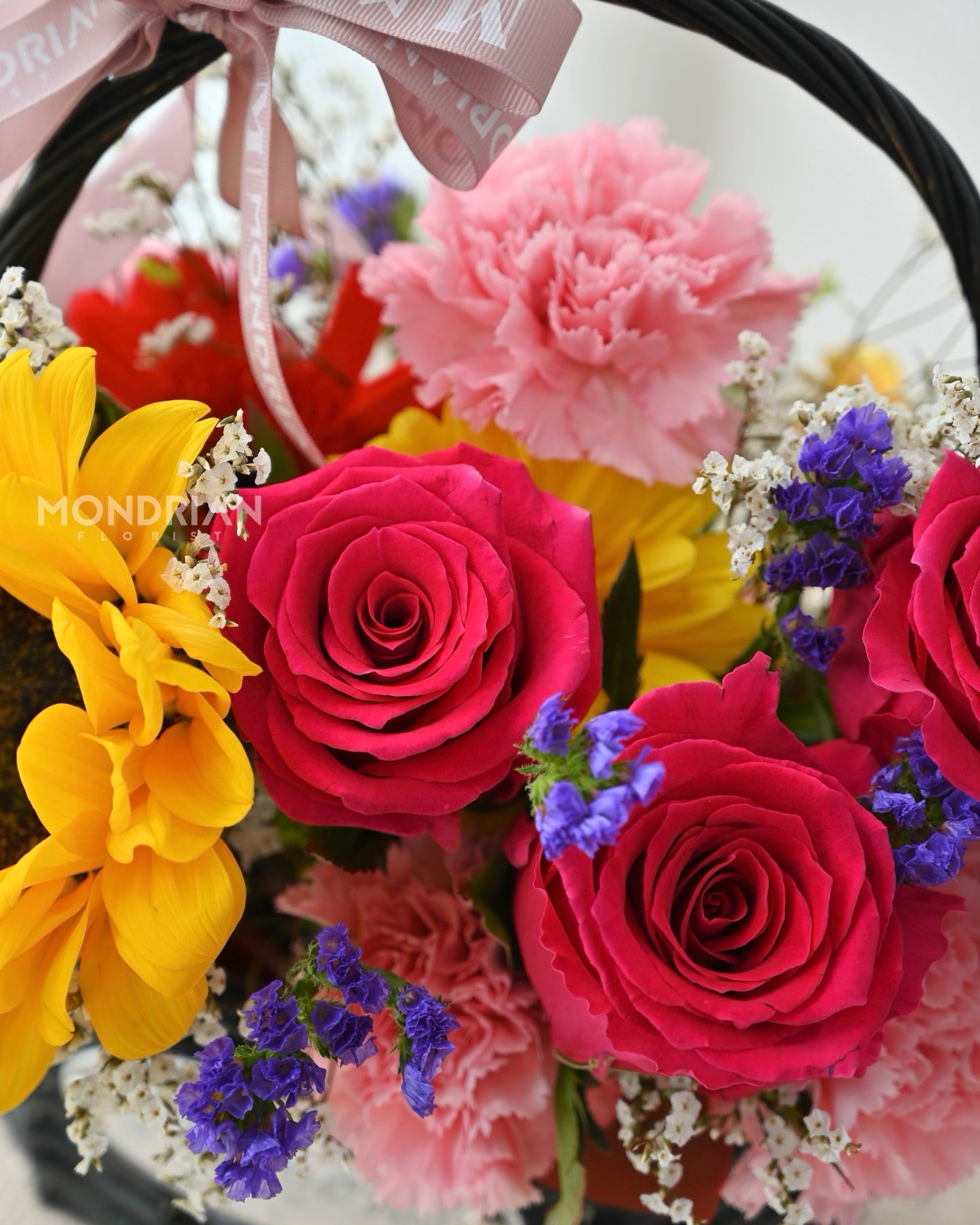 flower basket | bloom basket | send flower hamper sg | fresh Flower Delivery | rose flower basket | Mondrian Florist SG