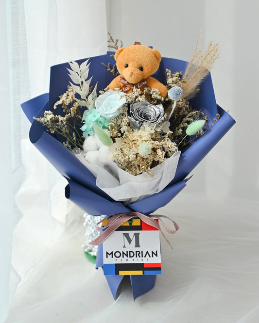 Preserved Silver Rose with Bear