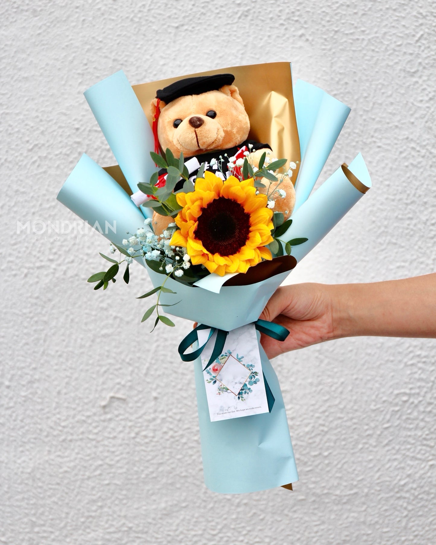 Graduation Flower | graduation bear bouquet | graduation bouquet delivery | sunflower bouquet | graduation Flower Delivery sg | Mondrian Florist SG