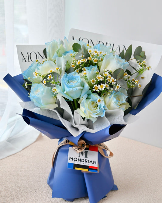 Blue rose Bouquet | anniversary flower delivery | blue rose flower | birthday flower | flower bouquet sg | daisy flower bouquet | Mondrian Florist SG