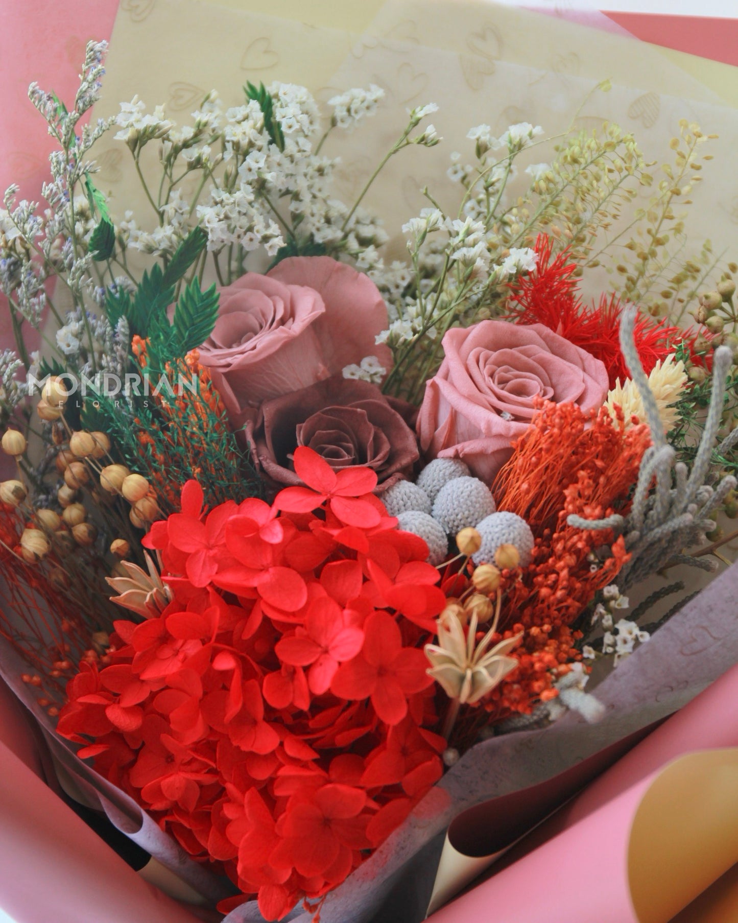 Preserved Rose Bouquet | preserved hydrangea | brown rose bouquet | mother's Day flower delivery | flower delivery sg | dried flower bouquet sg | Mondrian Florist SG