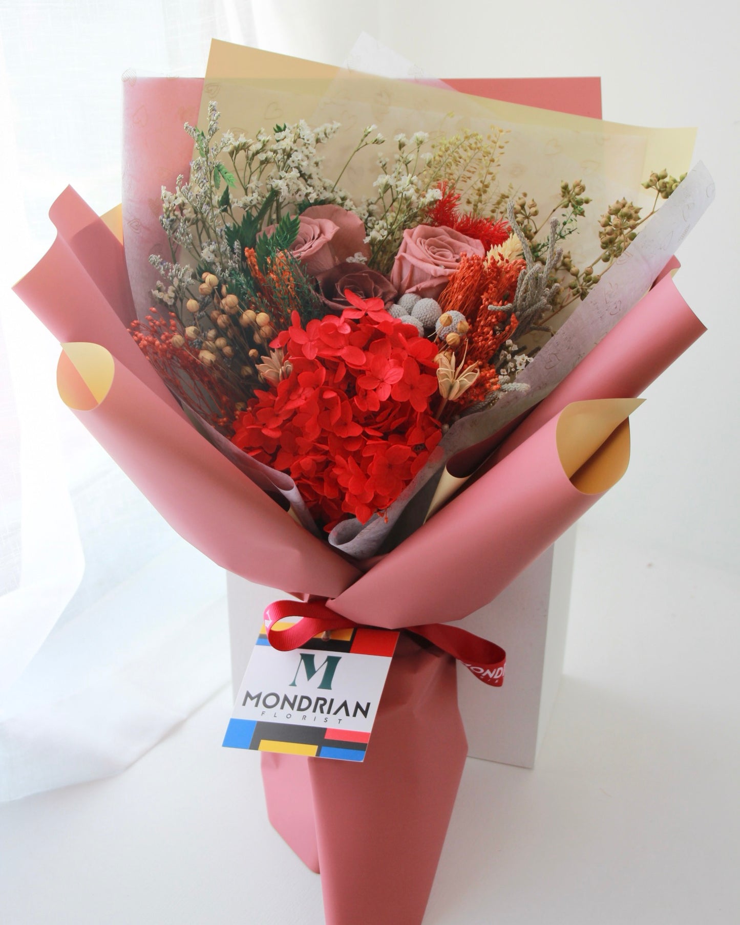 Preserved Rose Bouquet | preserved hydrangea | brown rose bouquet | mother's Day flower delivery | flower delivery sg | dried flower bouquet sg | Mondrian Florist SG