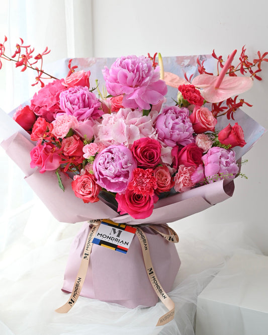 a bouquet of pink peony, hydrangea and rose bouquet for mother's day by Mondrian Florist
