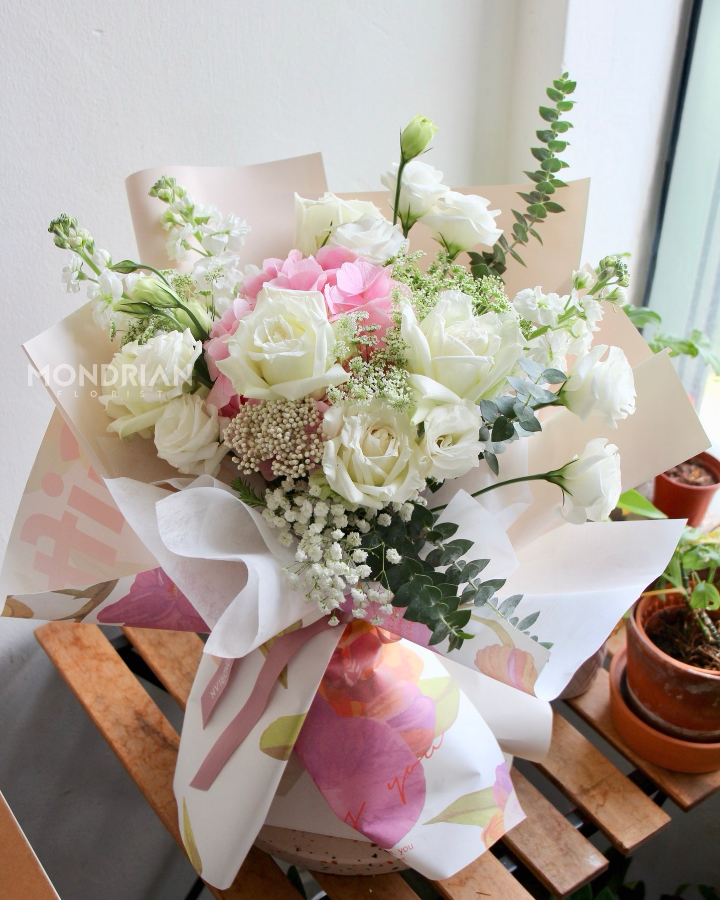pink hydrangea bouquet sg | flower Delivery sg | pink and white flower bouquet | pastel rose bouquet | birthday flower delivery | flower shop near me | sg Online Florist | hydrangea flower | Mondrian Florist SG