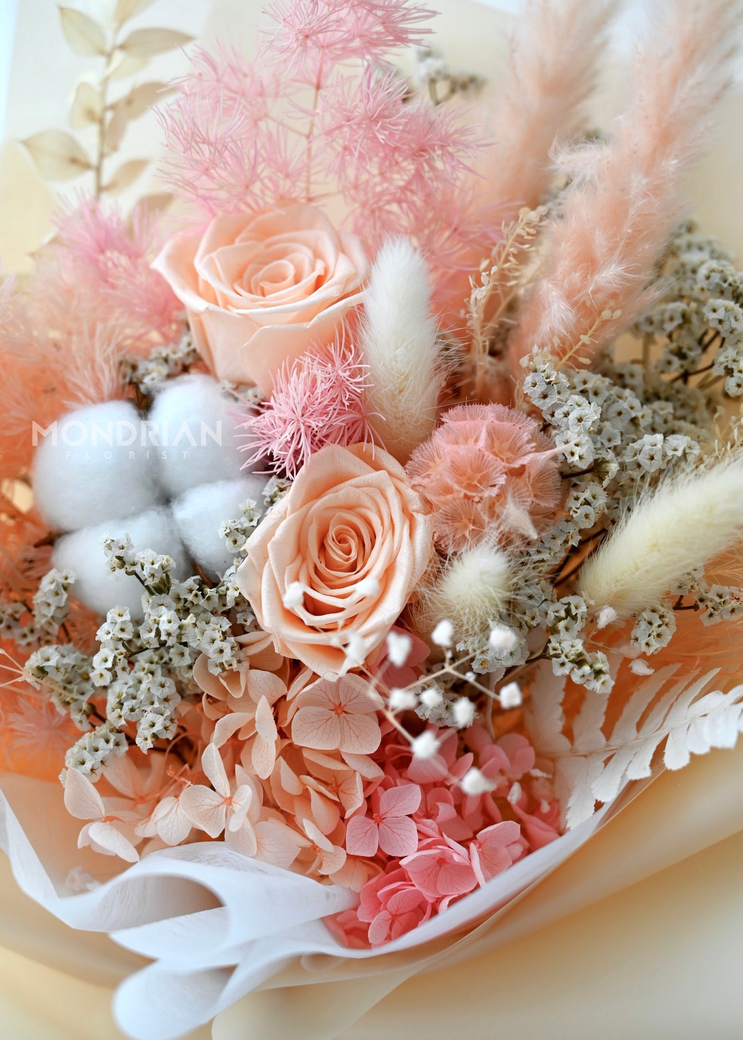 Preserved Rose Bouquet | dried flower bouquet | champagne rose bouquet | flower delivery sg | Mondrian Florist SG