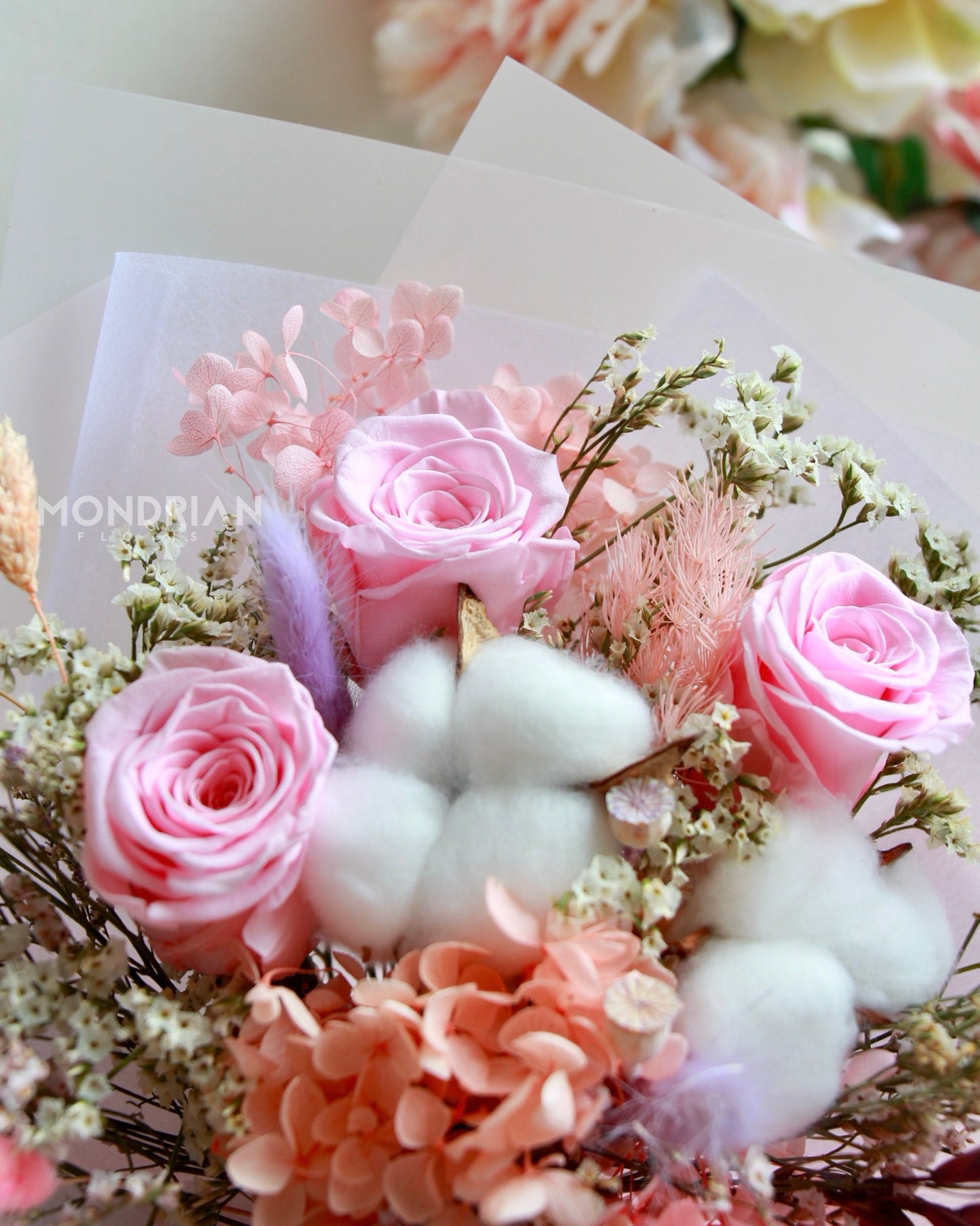 Preserved Pink Rose Bouquet | dried flower bouquet | pink rose bouquet | flower delivery sg | Mondrian Florist SG