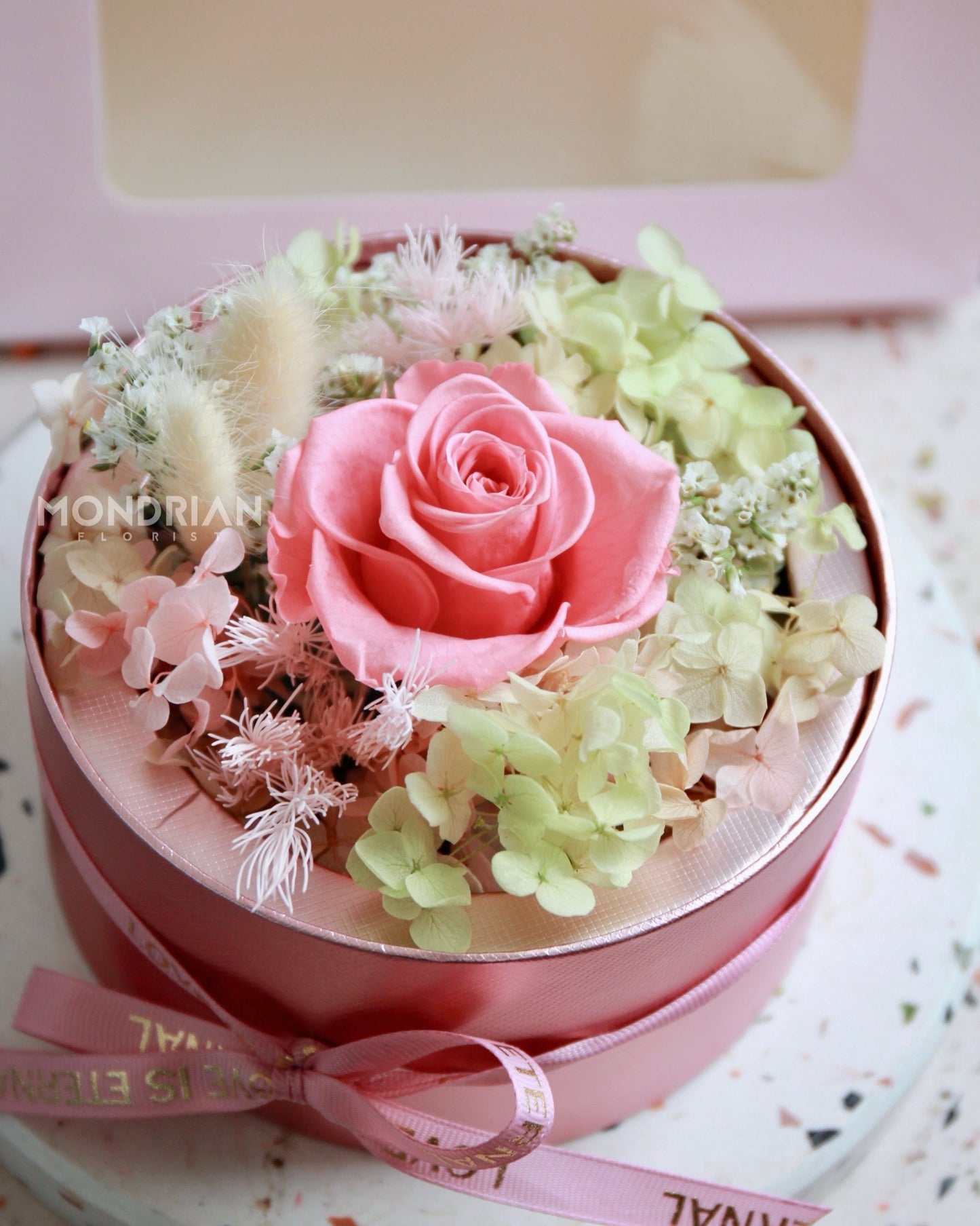 Preserved Rose in Dome | dried flower sg | dome flower | fairy lights | flower delivery sg | Mondrian Florist