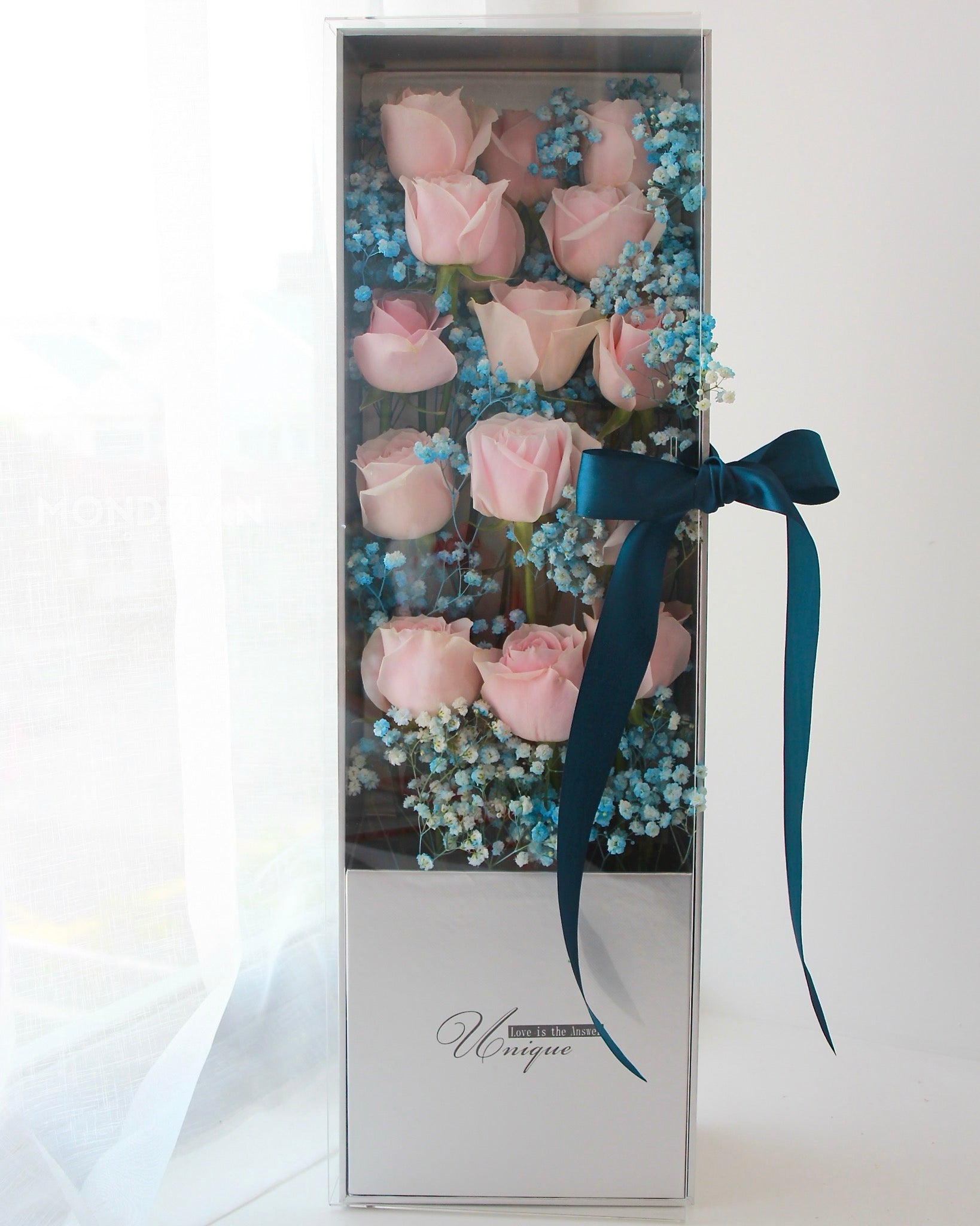 Rose Only Flower Box | blue baby's breath flower box| rose bloom box | rose box | Best Online Florist Singapore | Mondrian Florist SG