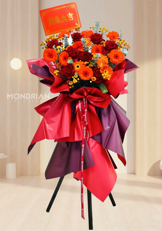 Grand Opening Flower Stand | 开业花篮 | tripod flower stand |congratulation flower stand | shop open flower stand | luxury office open flower | Flower stand Delivery sg | Mondrian Florist SG