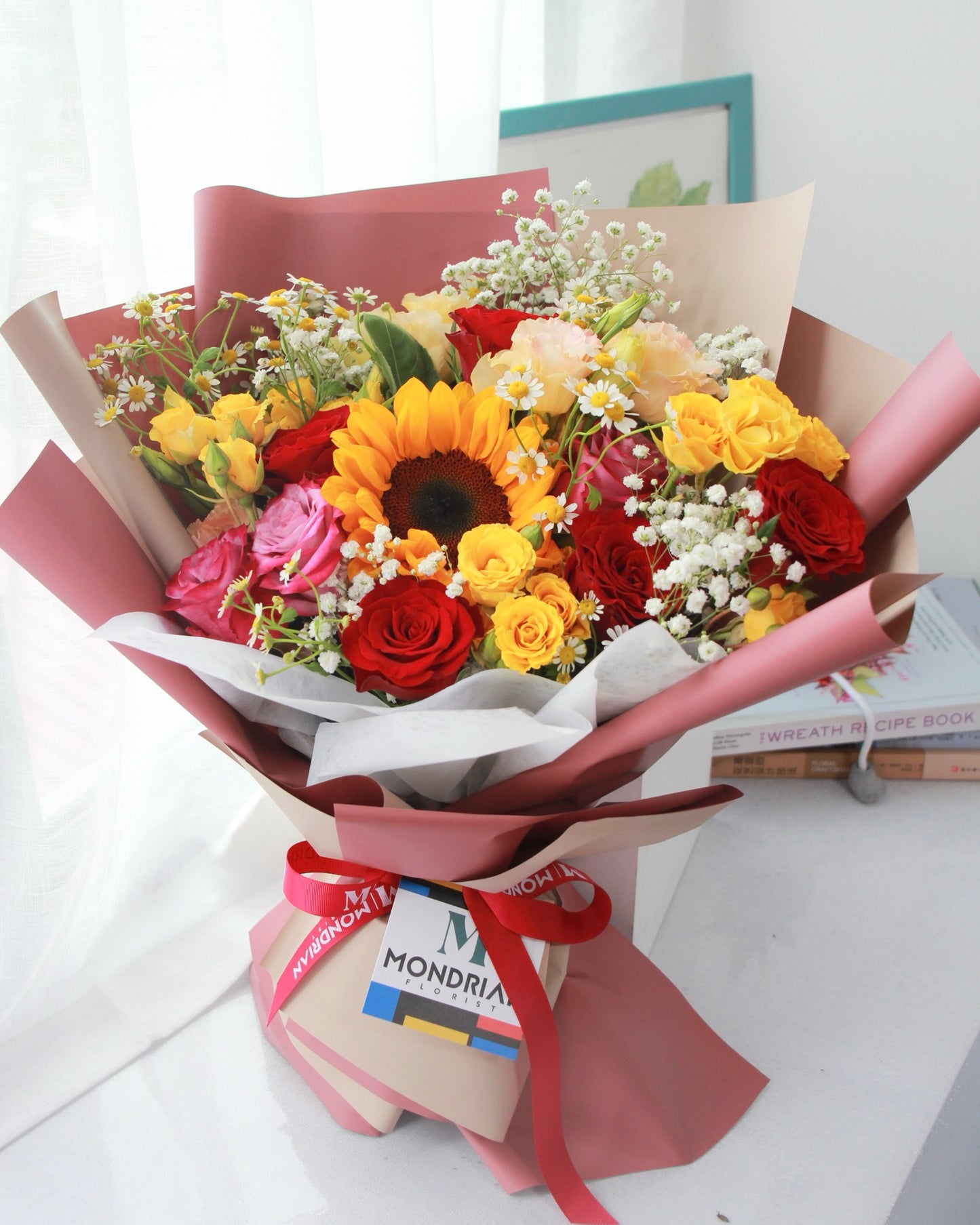 Luxury Flower Delivery Singapore | rose and sunflower | sunflower bouquet | birthday sunflower delivery | rainbow bouquet | birthday flower delivery | Mondrian Florist SG