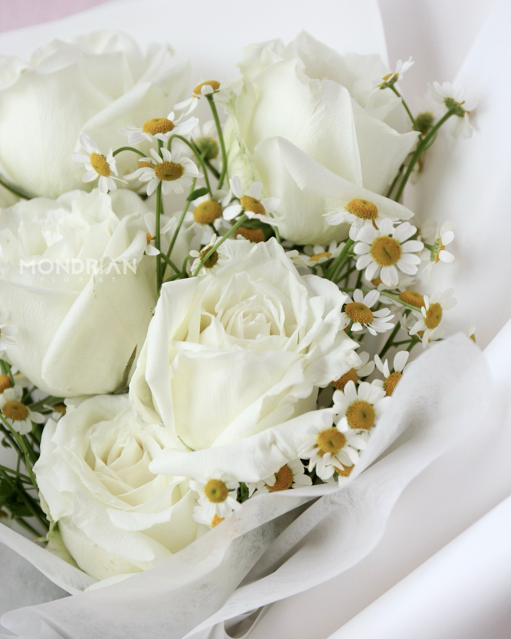 white rose bouquet sg | Daisy flower Bouquet | flower delivery SG | birthday daisy flower | anniversary bouquet | proposal flower bouquet | Mondrian Florist SG