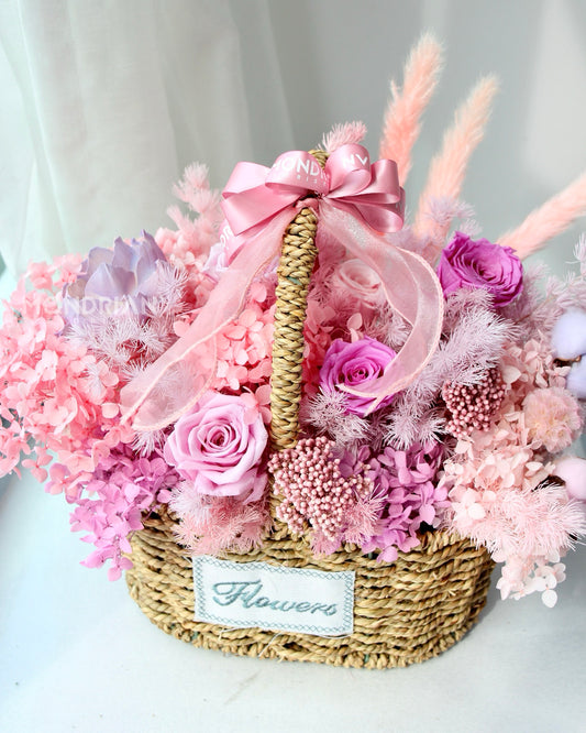 Preserved Rose Arrangement | luxury dried flower basket singapore | dried flower | Same Day flower Delivery | Mondrian Florist SG