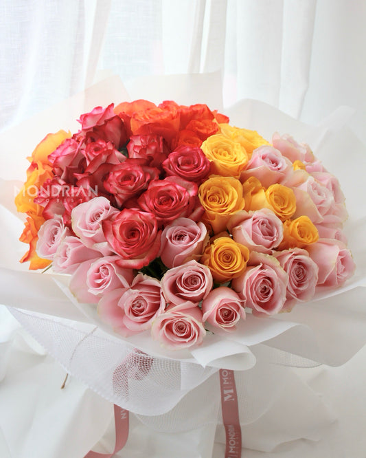 orange rose bouquet | rainbow rose bouquet | rose rose Flower Bouquets Singapore | anniversary flower bouquet | Valentine's Day flower delivery | Mondrian Florist SG