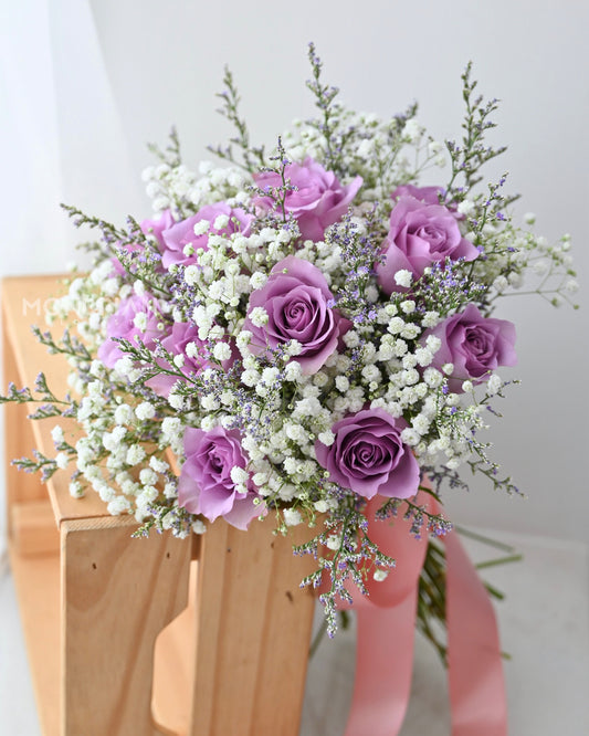 Bridal Bouquet | wedding flower | baby's breath bridal bouquet | purple rose bridal | ROM bouquet Flower Delivery | Mondrian Florist SG