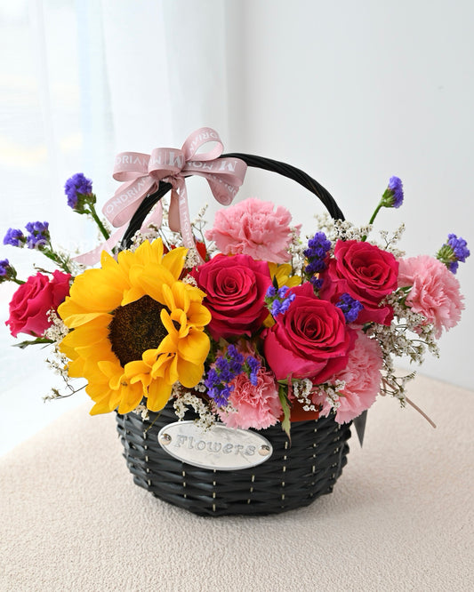 flower basket | bloom basket | send flower hamper sg | fresh Flower Delivery | rose flower basket | Mondrian Florist SG