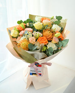pincushion protea Flower Bouquet | orange rose bouquet | anniversary flower delivery | congrats rose flower | birthday flower | flower bouquet sg | Mondrian Florist SG
