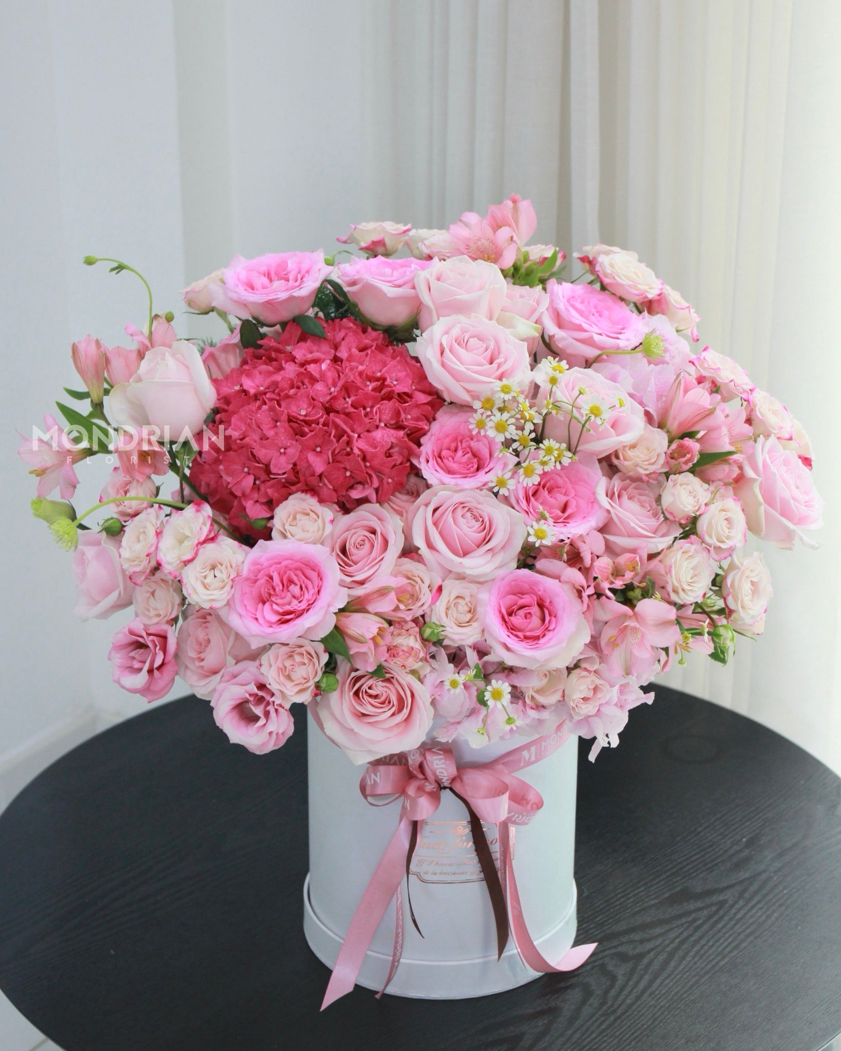 Luxury Bloom Box | jumbo Flower Box | Pink Flower Basket | hydrangea flower box | luxury flower bouquet | luxury rose box | pink birthday flower box | Mondrian Florist