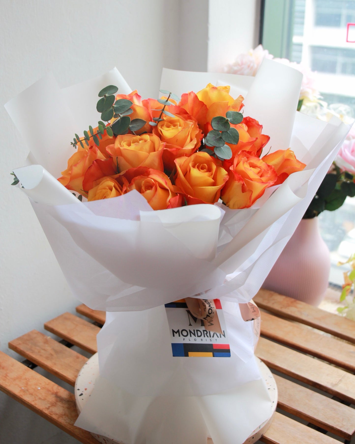 rose only singapore | orange rose bouquet | rose only bouquet | birthday flower delivery | anniversary rose delivery singapore | Mondrian Florist SG