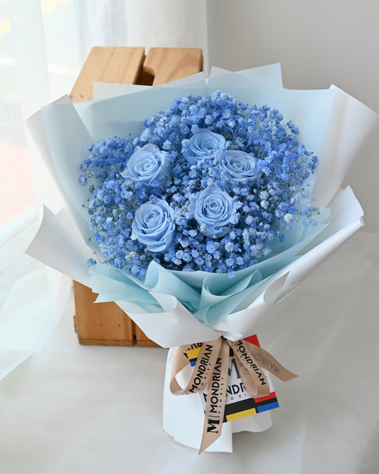 Preserved Blue Rose Bouquet | blue rose bouquet | dried flower sg | birthday bouquet | dried flower bouquet | Mondrian Florist SG