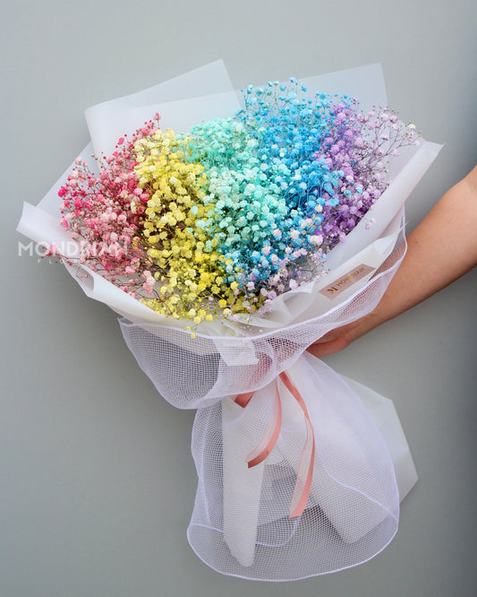 Rainbow Baby's Breath Bouquet | birthday flower delivery | rainbow flower bouquet | baby's breath flower bouquet | flower shop near me | Mondrian Florist SG