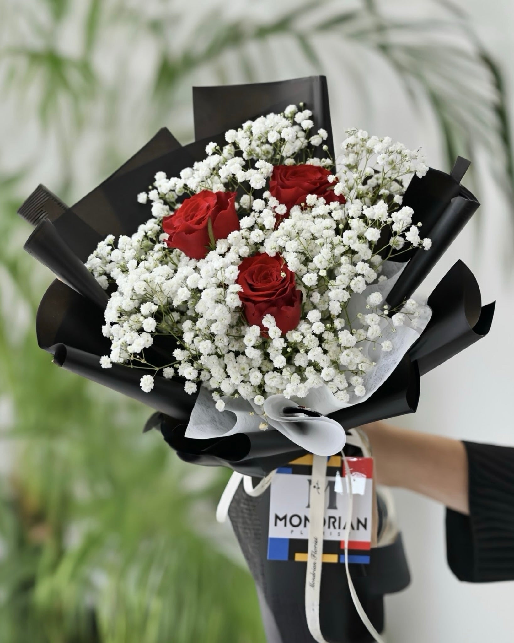 Baby Red Roses Red Rose & Baby's Breath Bouquet Singapore | Only You – MondrianFlorist