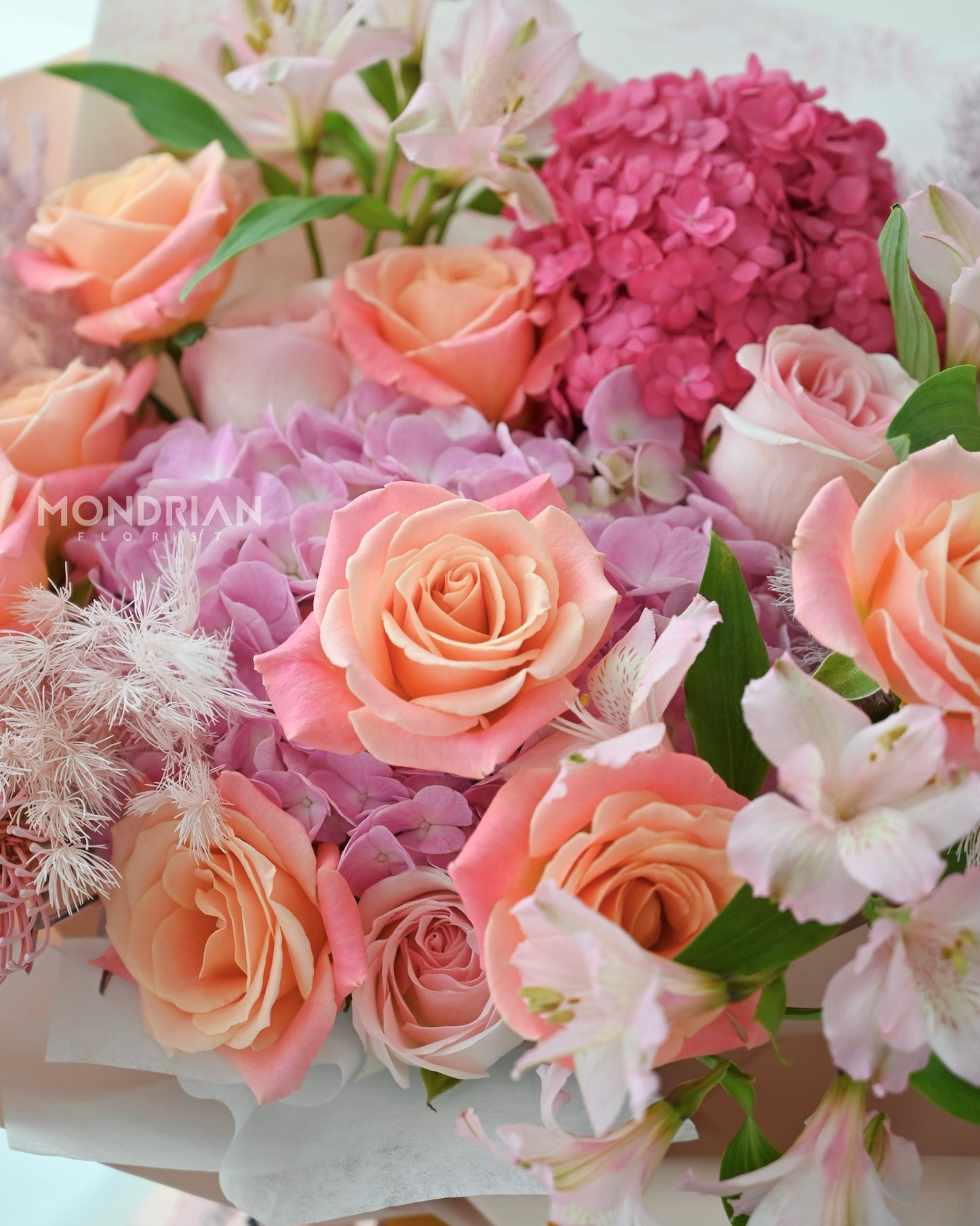 Rose and Hydrangea Bouquet - Coral Reef