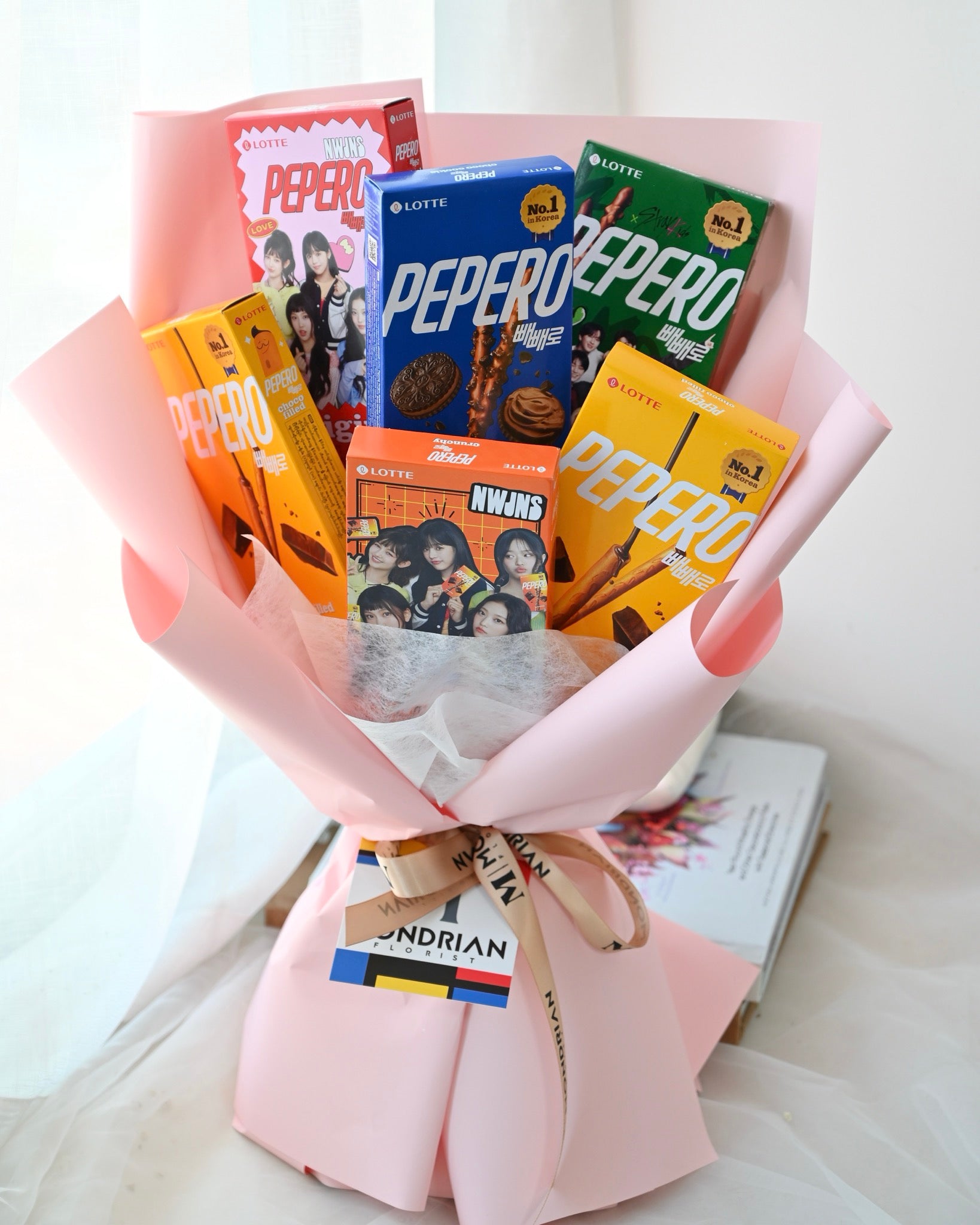 Lotte Pepero arranged in a bouquet form