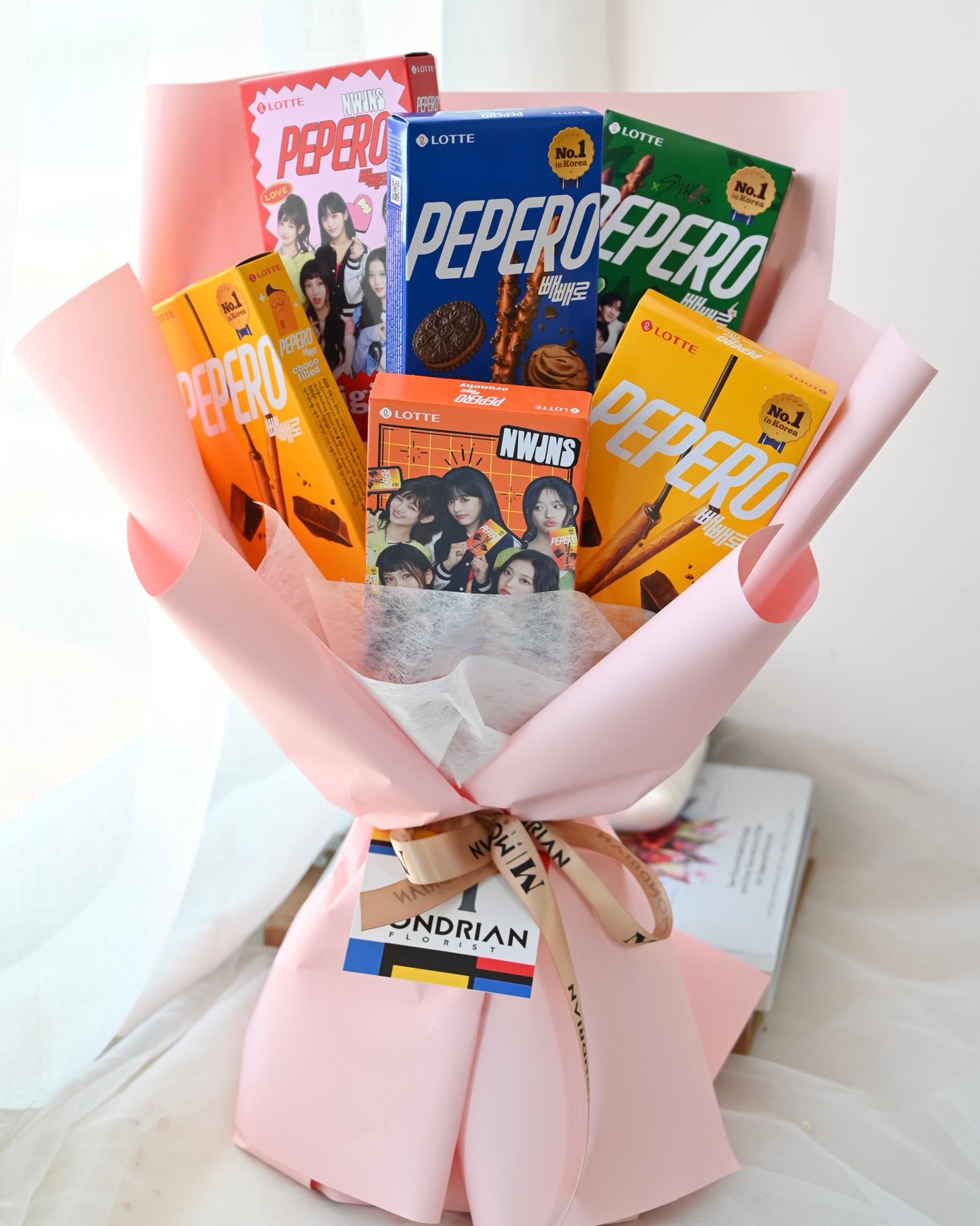 Lotte Pepero arranged in a bouquet form