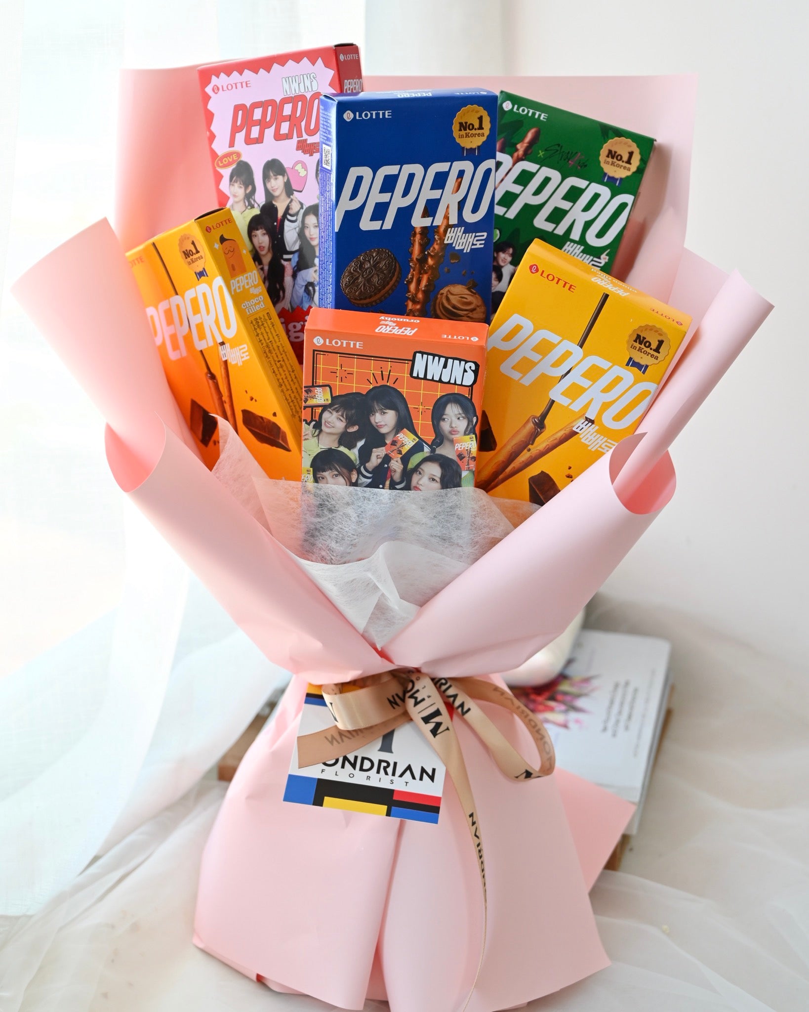 Lotte Pepero arranged in a bouquet form