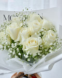 white Rose Bouquet | baby's breath bouquet sg | flower delivery sg | birthday flower | Mondrian Florist