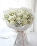 white_rose_bouquet - baby's_breath_bouquet - v_day_rose_bouquet - valentine's_day_flower_delivery - mondrian_florist
