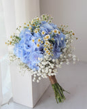 Blue Hydrangea Bridal Bouquet | baby's breath bridal bouquet | sg wedding florist | groom corsage | wedding Flower singapore | ROM bridal bouquet | Mondrian Florist SG