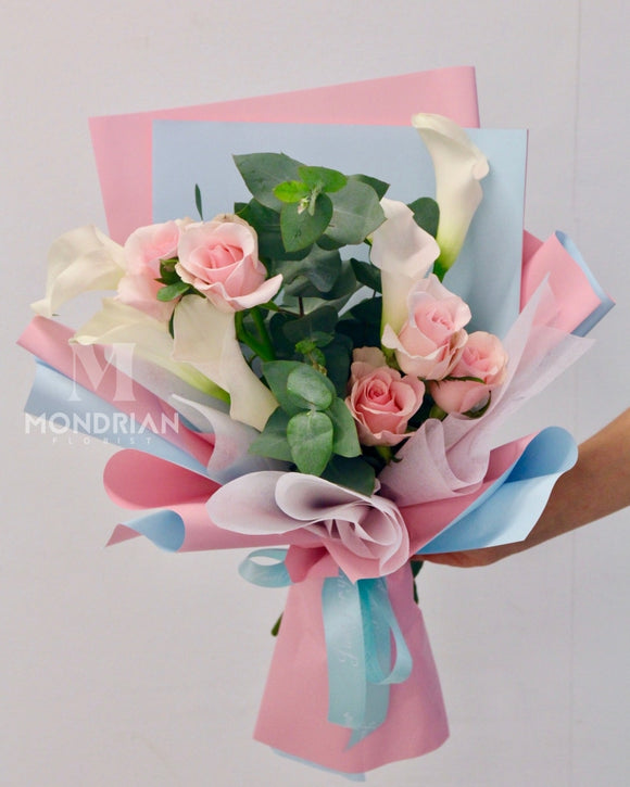 Flower bouquet | Calla Lily | pink rose bouquet | Flower Delivery sg | flower bouquet singapore | Mondrian Florist SG