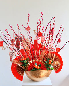 CNY flower arrangement | red pussy willow flower Singapore‎ | flower delivery sg | Mondrian Florist SG
