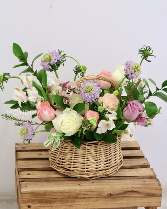 Fresh Flower basket | bloom box | pastel flower basket | flower delivery sg | korean style flower basket | Mondrian Florist SG