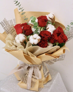 red Rose Bouquet | rose only sg cotton flower bouquet | flower delivery sg | Valentine's Day flower delivery | anniversary flower bouquet | Mondrian Florist