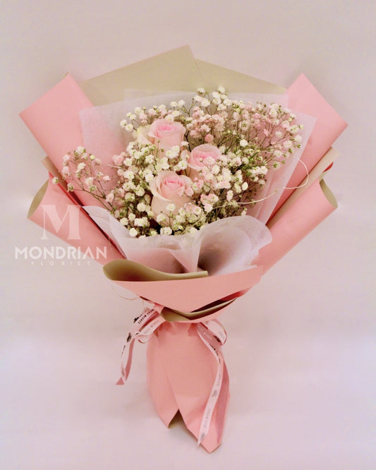 Pink Rose with Baby's Breath bouquet- MondrianFlorist