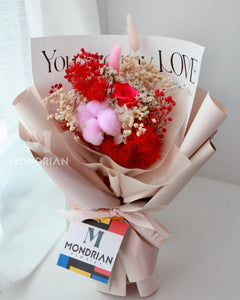 preserved shocking pink roses flower bouquet | dried flower bouquet sg | Valentine's Day flower delivery | Mondrian Florist