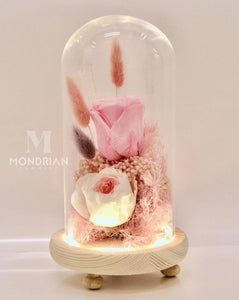 Preserved Rose in Glass Dome | dried flower sg | glass dome flower | fairy lights | flower delivery sg | Mondrian Florist