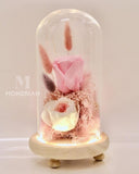 Preserved Rose in Glass Dome | dried flower sg | glass dome flower | fairy lights | flower delivery sg | Mondrian Florist