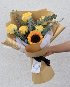Sunflower and Yellow Roses bouquet - sunflower bouquet - MondrianFlorist